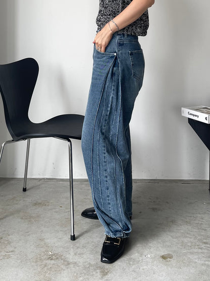 【YENN】SIDE PLEATED DENIM PANTS