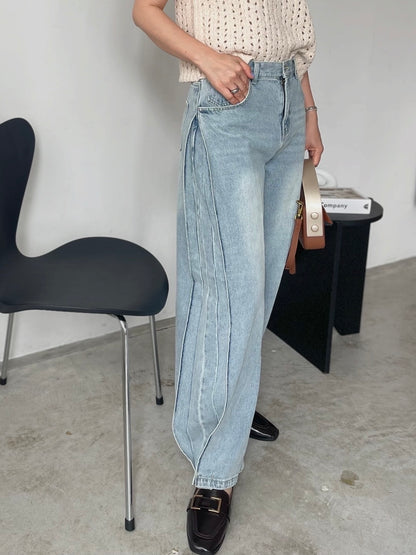 【YENN】SIDE PLEATED DENIM PANTS