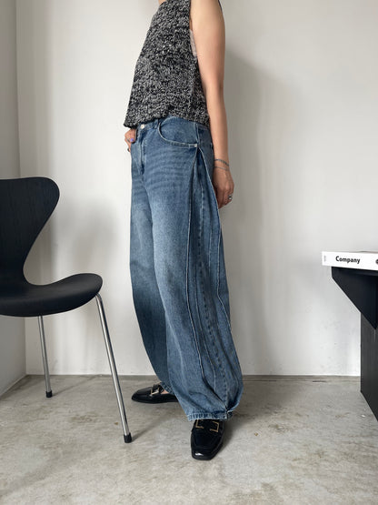 【YENN】SIDE PLEATED DENIM PANTS