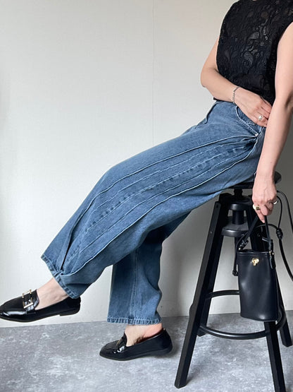 【YENN】SIDE PLEATED DENIM PANTS