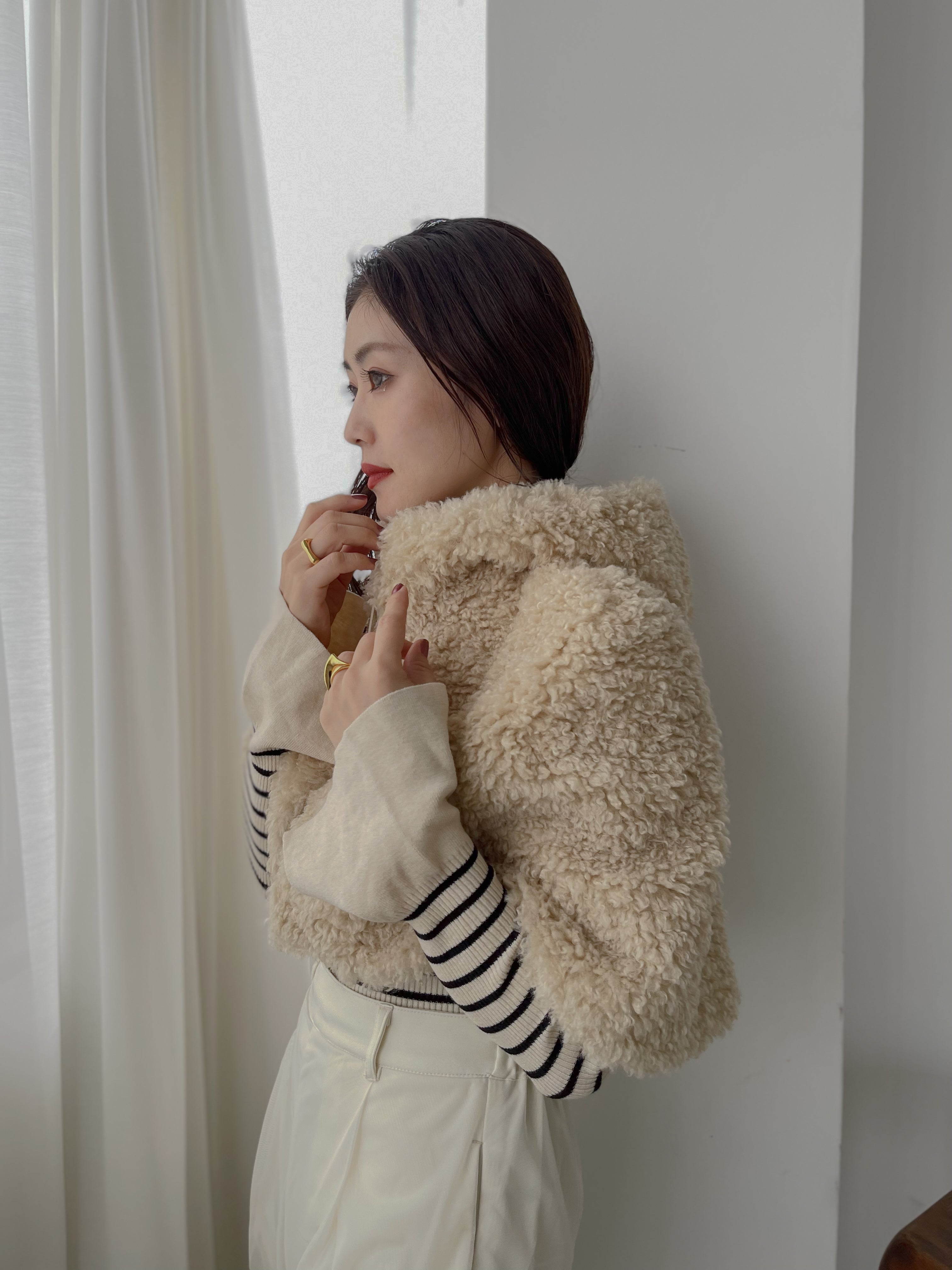 本日までyennカールファーケープCURL FUR CAPE オリーブ