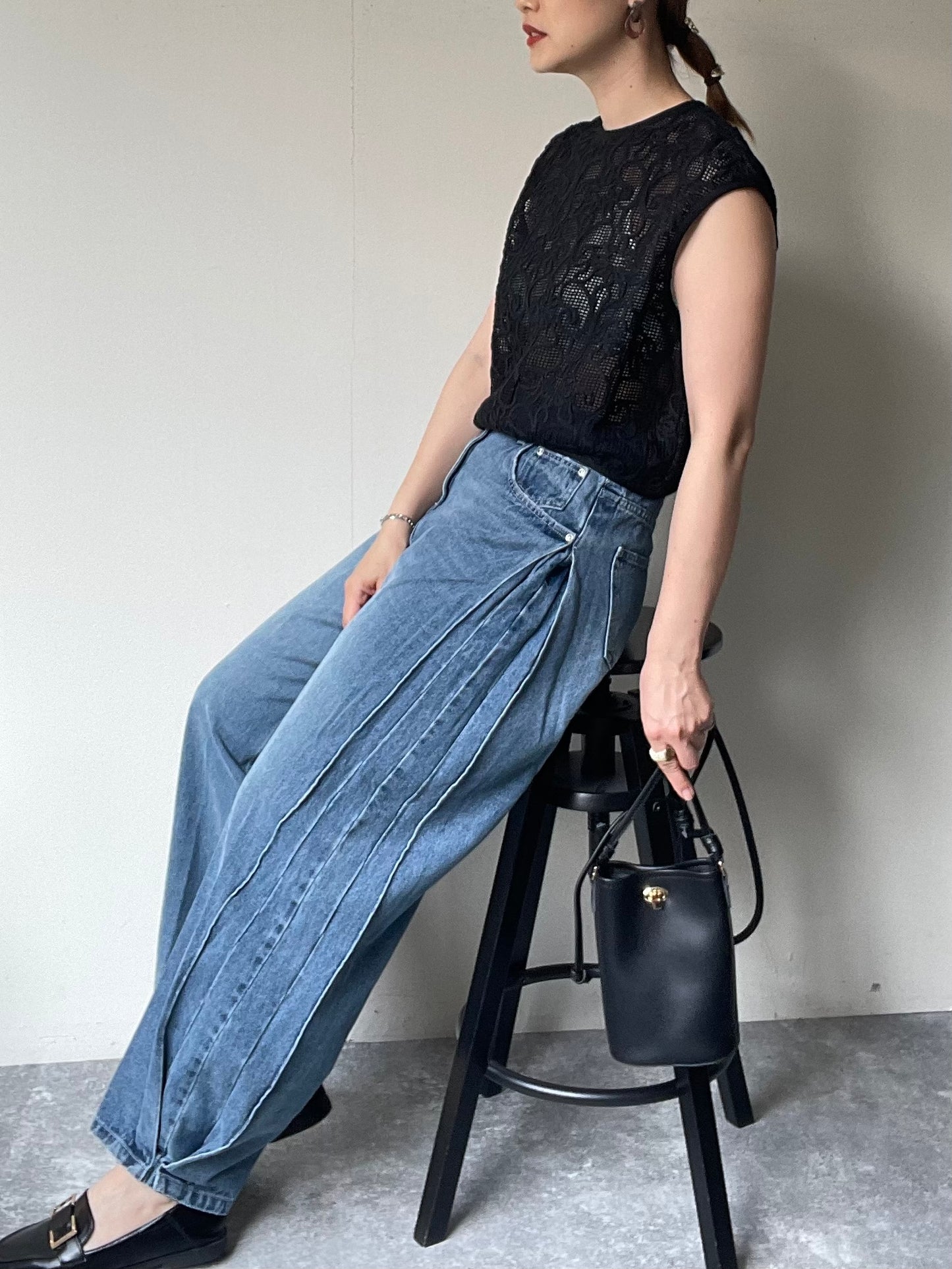 【YENN】SIDE PLEATED DENIM PANTS