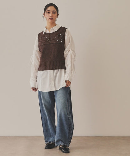 【YENN】METAL BEADS KNIT VEST